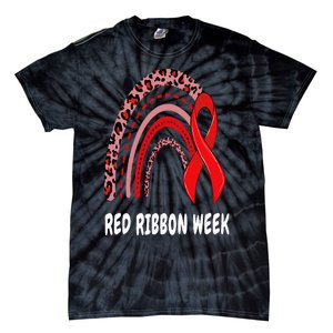 We Wear Red For Red Ribbon Week Awareness rainbow Leopard Tie-Dye T-Shirt