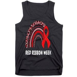 We Wear Red For Red Ribbon Week Awareness rainbow Leopard Tank Top