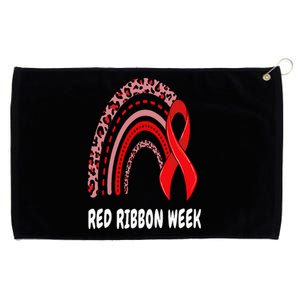 We Wear Red For Red Ribbon Week Awareness rainbow Leopard Grommeted Golf Towel