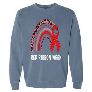 We Wear Red For Red Ribbon Week Awareness rainbow Leopard Garment-Dyed Sweatshirt