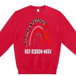 We Wear Red For Red Ribbon Week Awareness rainbow Leopard Premium Crewneck Sweatshirt