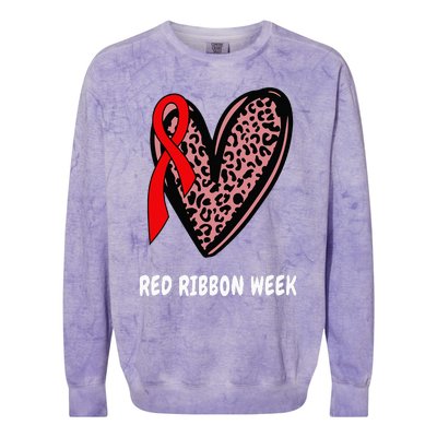 We Wear Red For Red Ribbon Week Awareness Leopard heart Colorblast Crewneck Sweatshirt