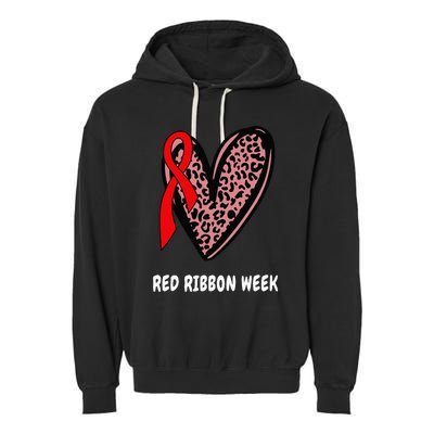 We Wear Red For Red Ribbon Week Awareness Leopard heart Garment-Dyed Fleece Hoodie