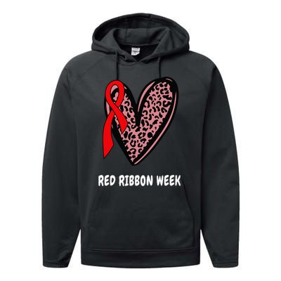 We Wear Red For Red Ribbon Week Awareness Leopard heart Performance Fleece Hoodie