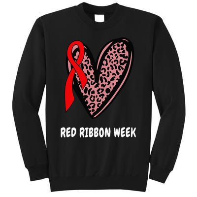 We Wear Red For Red Ribbon Week Awareness Leopard heart Sweatshirt