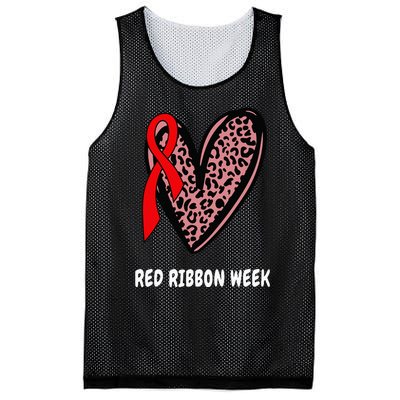 We Wear Red For Red Ribbon Week Awareness Leopard heart Mesh Reversible Basketball Jersey Tank