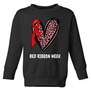 We Wear Red For Red Ribbon Week Awareness Leopard heart Toddler Sweatshirt