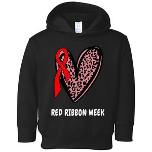 We Wear Red For Red Ribbon Week Awareness Leopard heart Toddler Hoodie