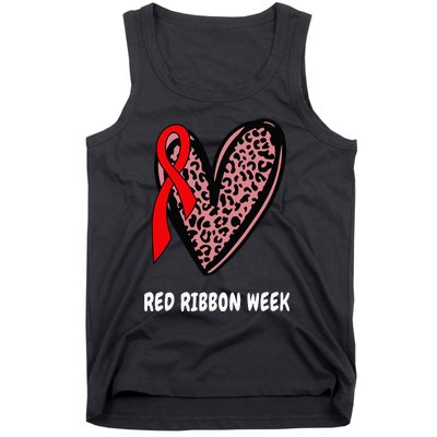 We Wear Red For Red Ribbon Week Awareness Leopard heart Tank Top