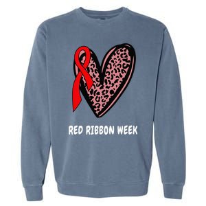 We Wear Red For Red Ribbon Week Awareness Leopard heart Garment-Dyed Sweatshirt