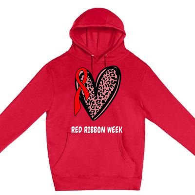 We Wear Red For Red Ribbon Week Awareness Leopard heart Premium Pullover Hoodie