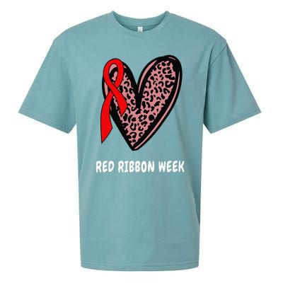 We Wear Red For Red Ribbon Week Awareness Leopard heart Sueded Cloud Jersey T-Shirt