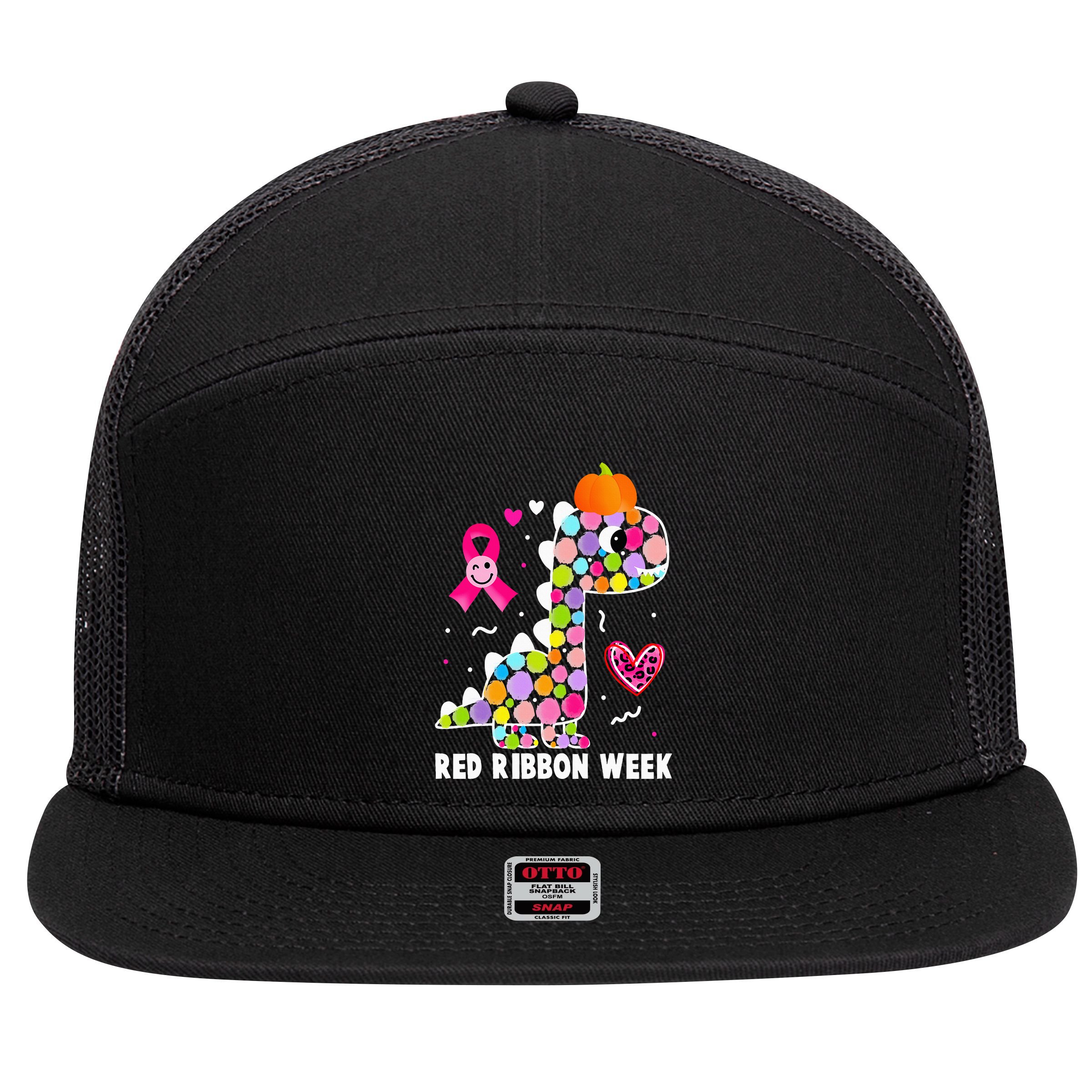 We Wear Red Ribbon Week Awareness Red Ribbon Week 7 Panel Mesh Trucker Snapback Hat