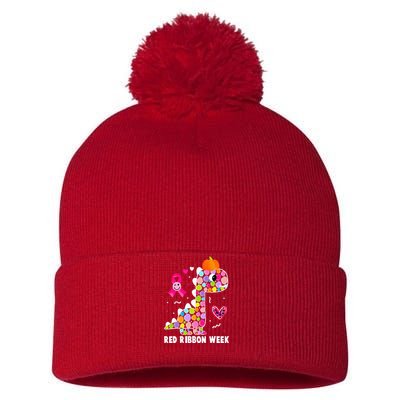 We Wear Red Ribbon Week Awareness Red Ribbon Week Pom Pom 12in Knit Beanie
