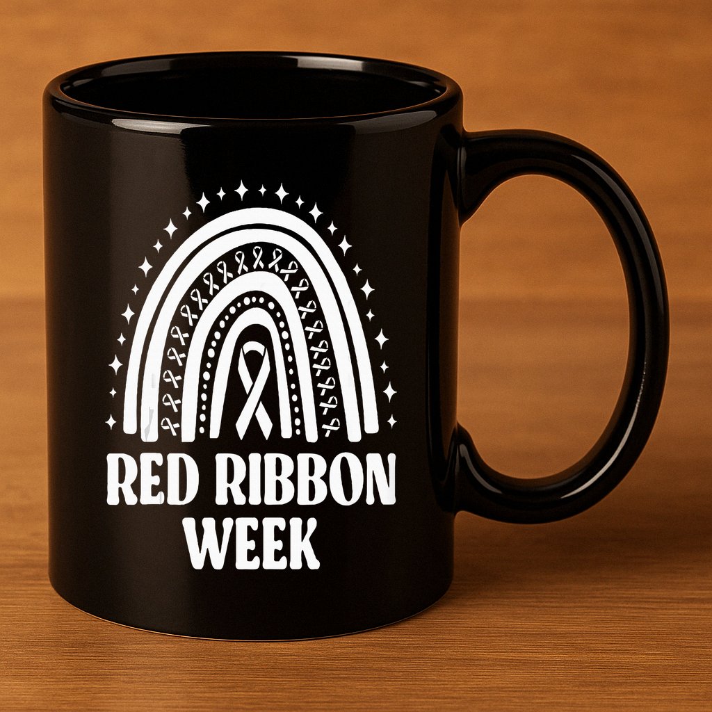 We Wear Red Ribbon Week Drug free red ribbon week 11oz C Handle Ceramic Mug