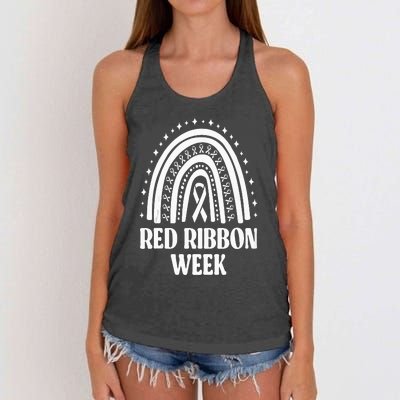 We Wear Red Ribbon Week Drug free red ribbon week Women's Knotted Racerback Tank