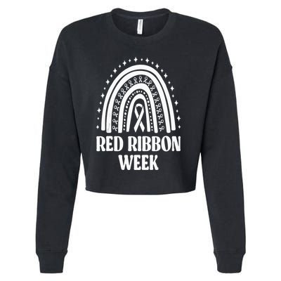We Wear Red Ribbon Week Drug free red ribbon week Cropped Pullover Crew
