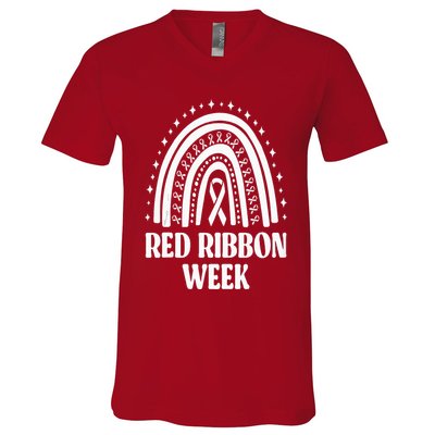 We Wear Red Ribbon Week Drug free red ribbon week V-Neck T-Shirt