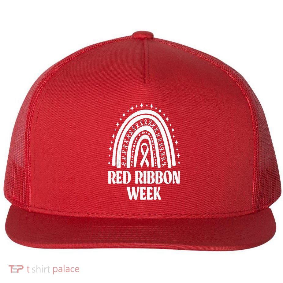 We Wear Red Ribbon Week Drug free red ribbon week Flatbill Hat