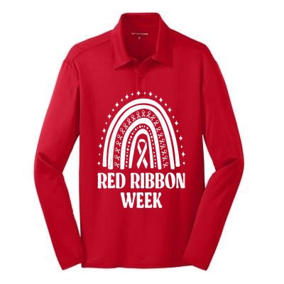 We Wear Red Ribbon Week Drug free red ribbon week Silk Touch Performance Long Sleeve Polo