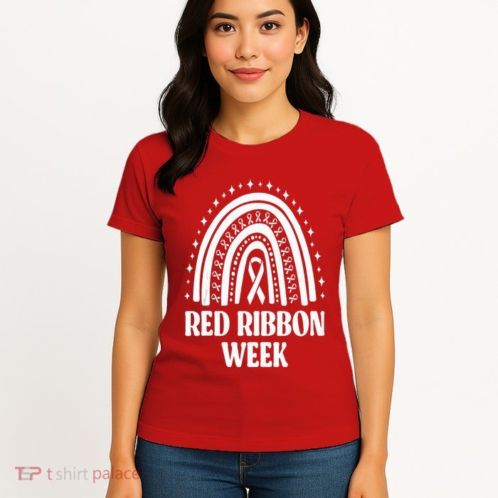 We Wear Red Ribbon Week Drug free red ribbon week Womens T-Shirt