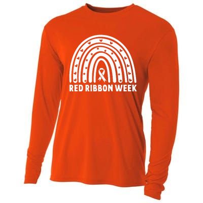 We Wear Red For Red Ribbon Week Awareness Leopard Rainbow Cooling Performance Long Sleeve Crew