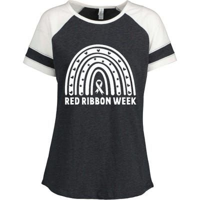 We Wear Red For Red Ribbon Week Awareness Leopard Rainbow Enza Ladies Jersey Colorblock Tee