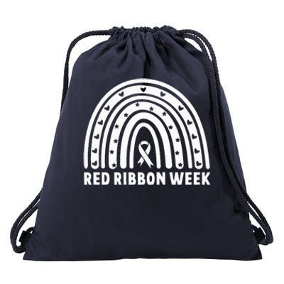 We Wear Red For Red Ribbon Week Awareness Leopard Rainbow Drawstring Bag