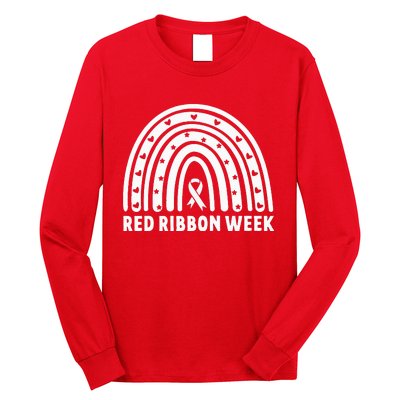 We Wear Red For Red Ribbon Week Awareness Leopard Rainbow Long Sleeve Shirt