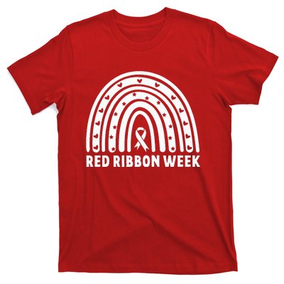 We Wear Red For Red Ribbon Week Awareness Leopard Rainbow T-Shirt