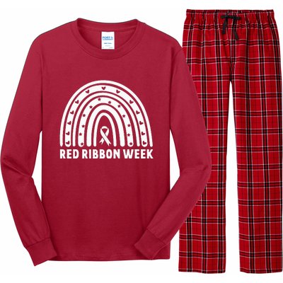 We Wear Red For Red Ribbon Week Awareness Leopard Rainbow Long Sleeve Pajama Set