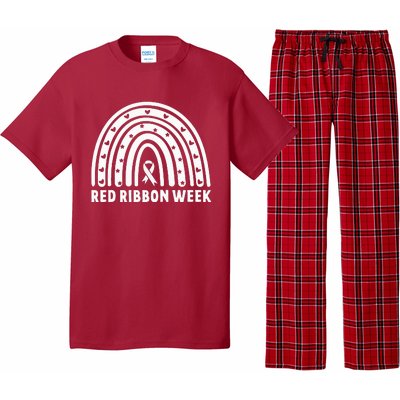 We Wear Red For Red Ribbon Week Awareness Leopard Rainbow Pajama Set