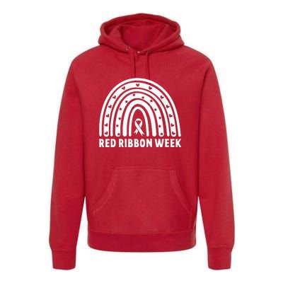 We Wear Red For Red Ribbon Week Awareness Leopard Rainbow Premium Hoodie