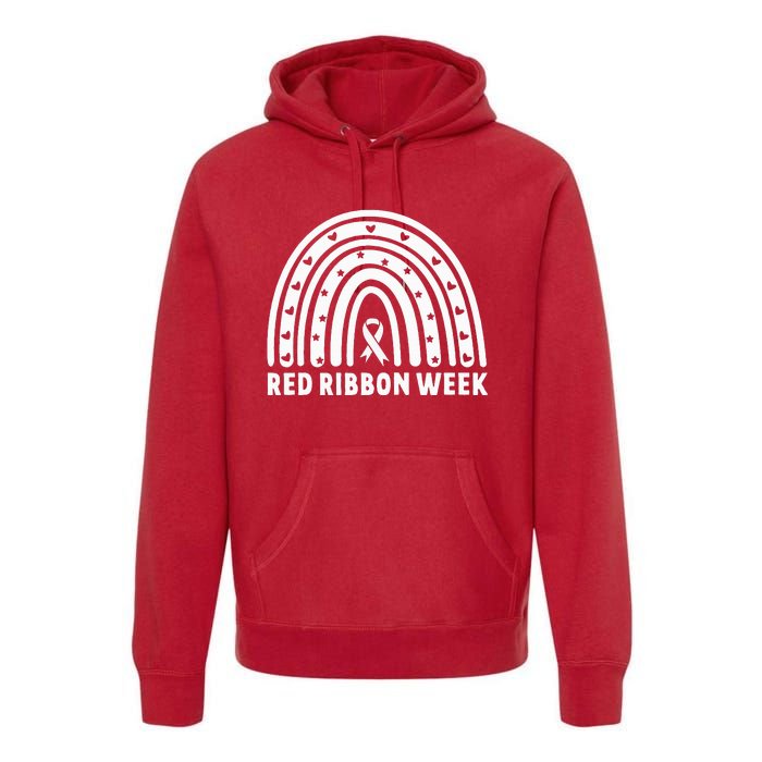 We Wear Red For Red Ribbon Week Awareness Leopard Rainbow Premium Hoodie