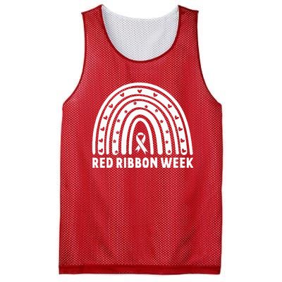 We Wear Red For Red Ribbon Week Awareness Leopard Rainbow Mesh Reversible Basketball Jersey Tank