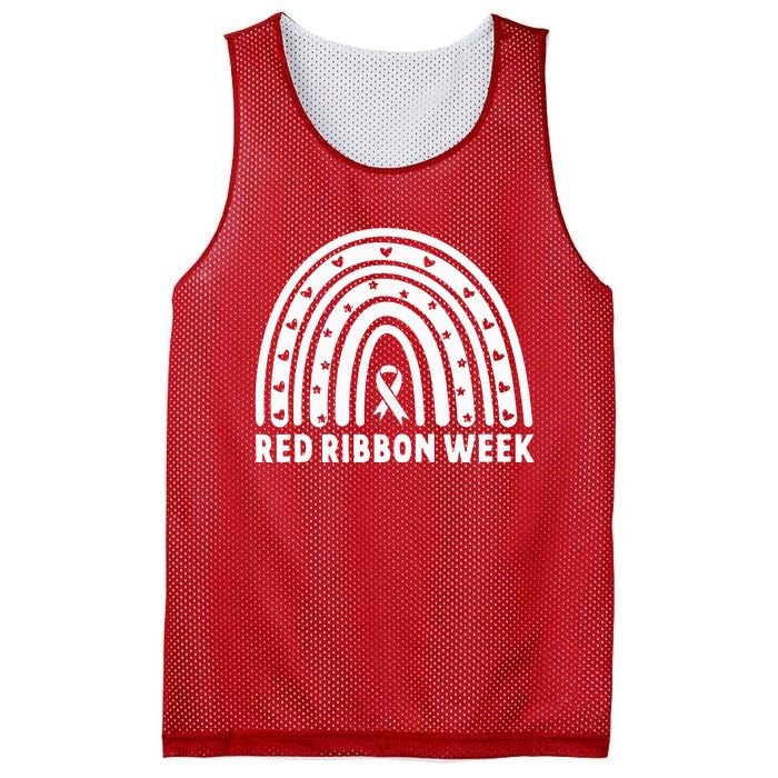 We Wear Red For Red Ribbon Week Awareness Leopard Rainbow Mesh Reversible Basketball Jersey Tank