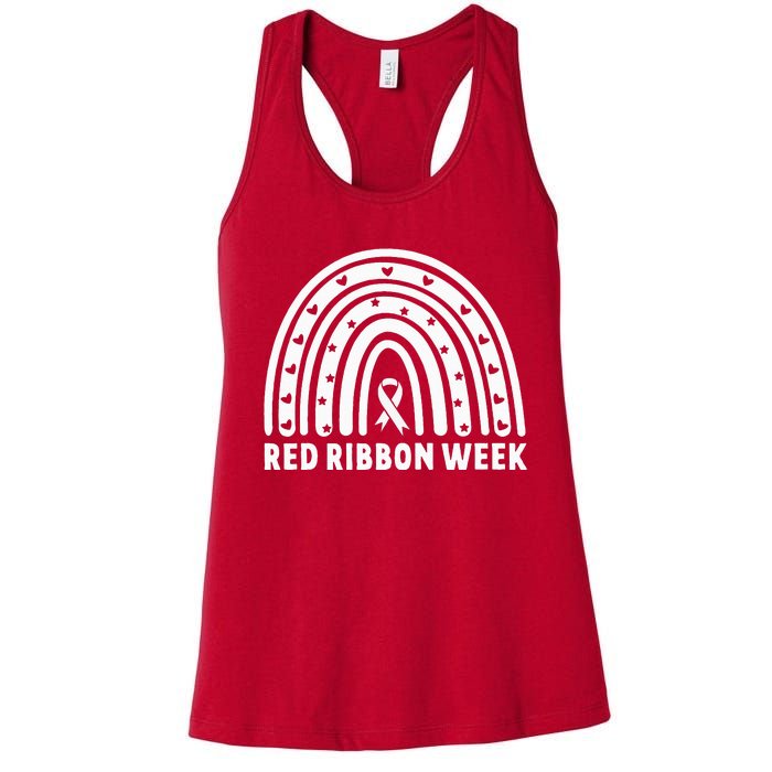 We Wear Red For Red Ribbon Week Awareness Leopard Rainbow Women's Racerback Tank