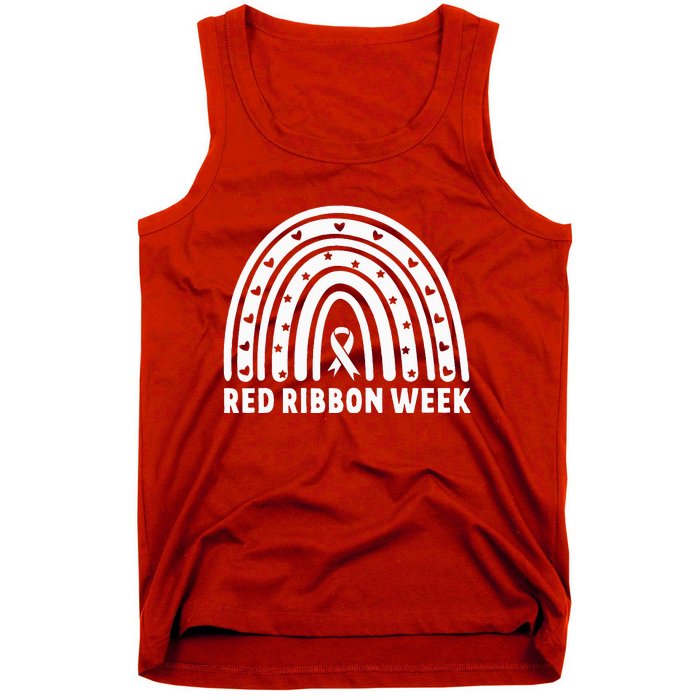 We Wear Red For Red Ribbon Week Awareness Leopard Rainbow Tank Top