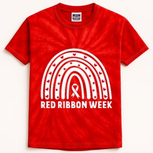 We Wear Red For Red Ribbon Week Awareness Leopard Rainbow Kids Tie-Dye T-Shirt