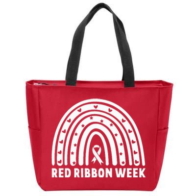 We Wear Red For Red Ribbon Week Awareness Leopard Rainbow Zip Tote Bag