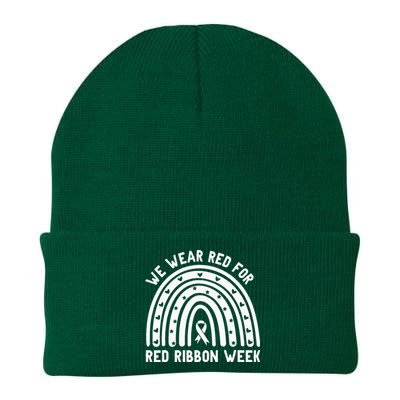 We Wear Red For Red Ribbon Week Awareness Drug Free Rainbow Knit Cap Winter Beanie