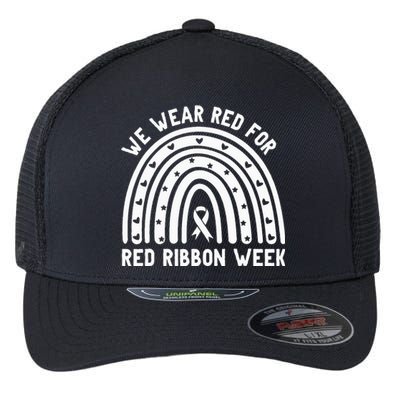 We Wear Red For Red Ribbon Week Awareness Drug Free Rainbow Flexfit Unipanel Trucker Cap