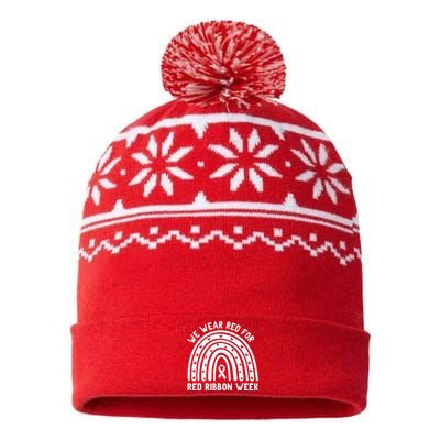 We Wear Red For Red Ribbon Week Awareness Drug Free Rainbow USA-Made Snowflake Beanie