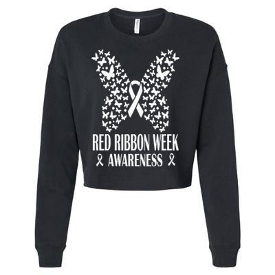 We Wear Red Ribbon Week Drug free Red Ribbon Week Awareness Cropped Pullover Crew