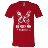 We Wear Red Ribbon Week Drug free Red Ribbon Week Awareness V-Neck T-Shirt