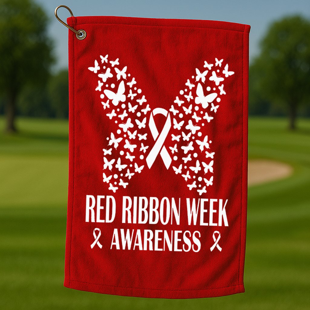 We Wear Red Ribbon Week Drug free Red Ribbon Week Awareness Golf Towel
