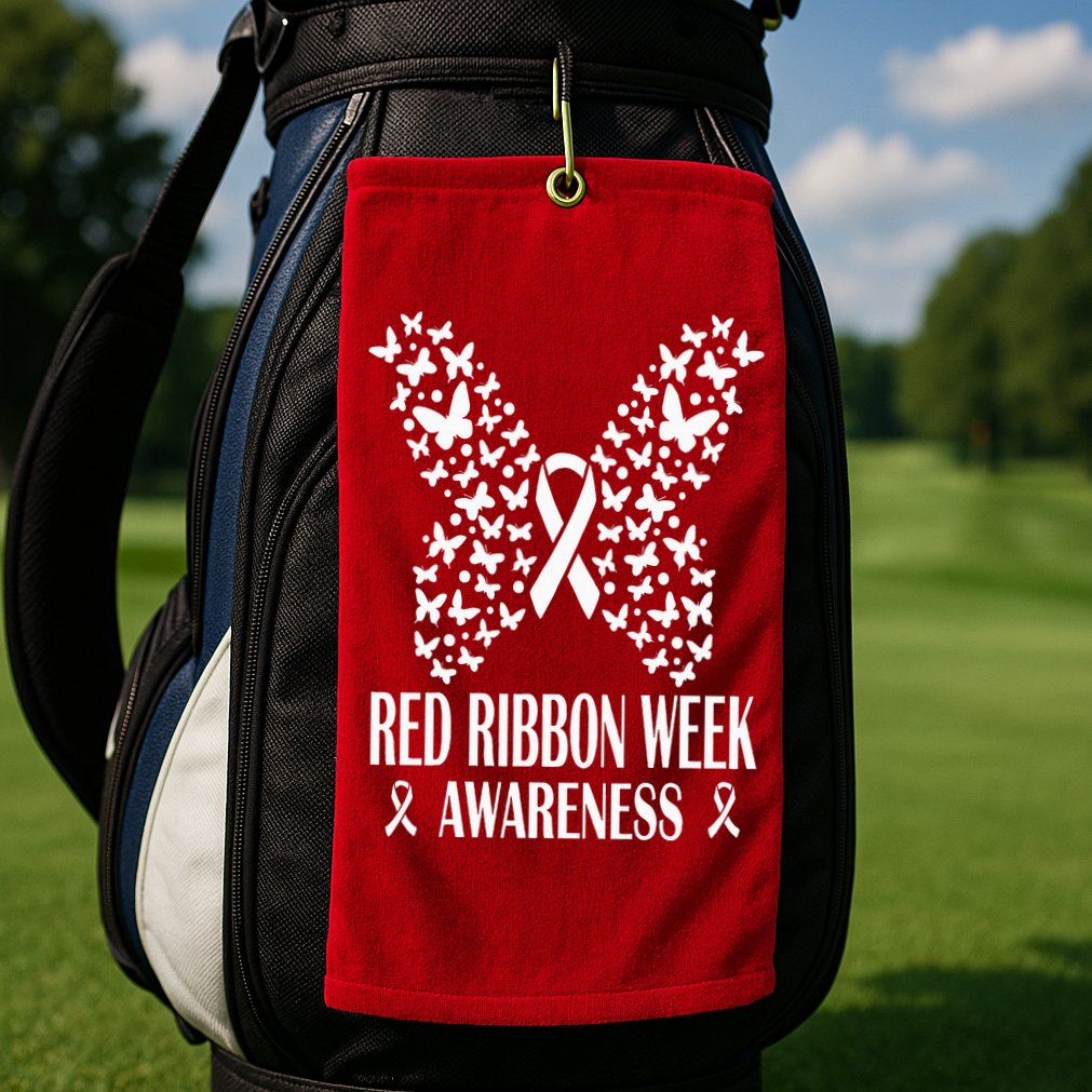 We Wear Red Ribbon Week Drug free Red Ribbon Week Awareness Golf Towel