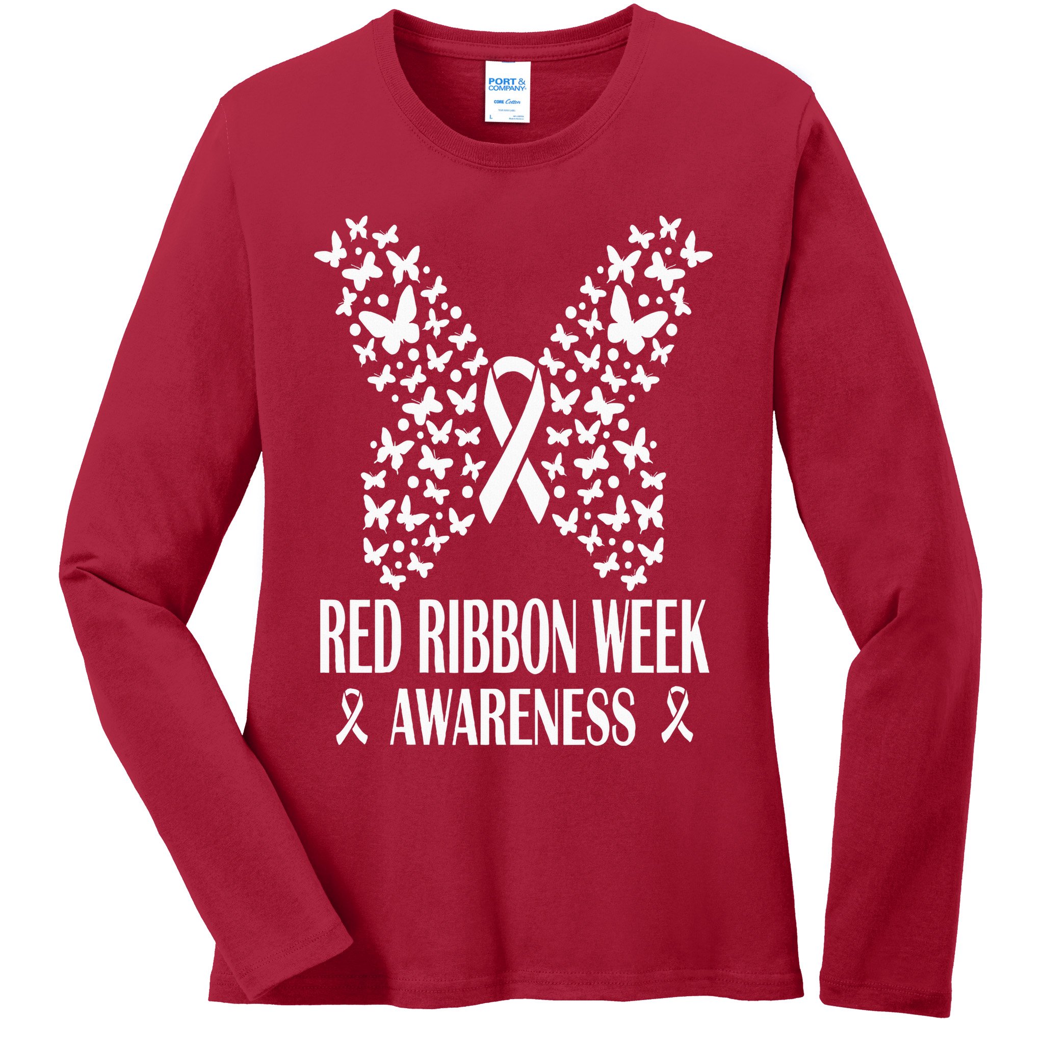 We Wear Red Ribbon Week Drug free Red Ribbon Week Awareness Ladies Long Sleeve Shirt