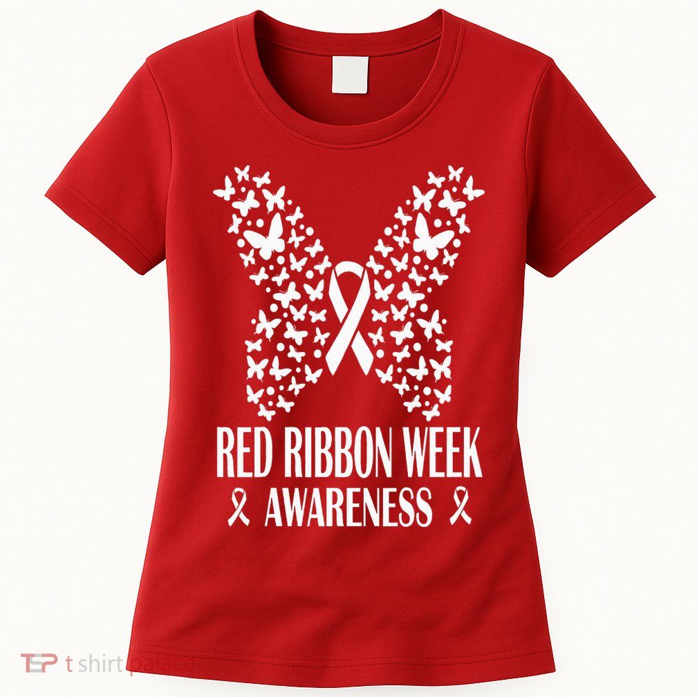 We Wear Red Ribbon Week Drug free Red Ribbon Week Awareness Womens T-Shirt