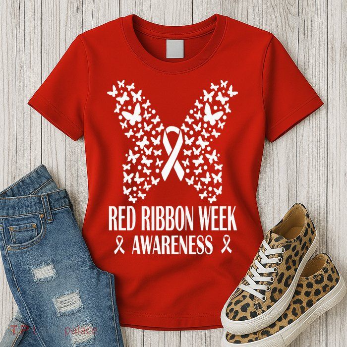 We Wear Red Ribbon Week Drug free Red Ribbon Week Awareness Womens T-Shirt